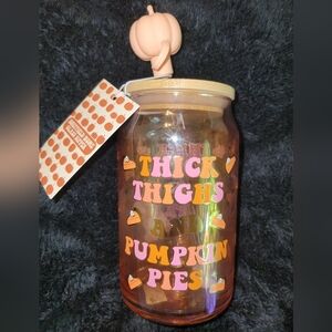 Thick Thighs And Pumpkin Pie Glass Tumbler